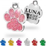 Chapa Perro Grabada en Forma de Pata con Purpurina