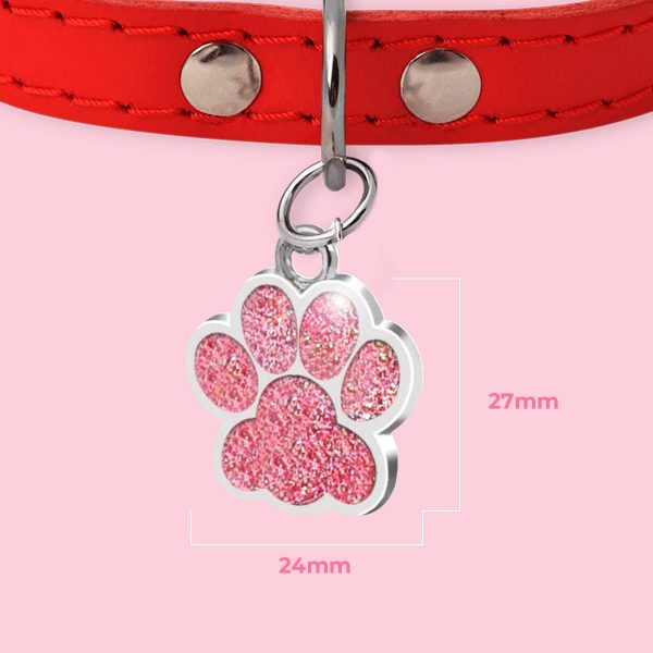 Chapa Perro Grabada en Forma de Pata con Purpurina